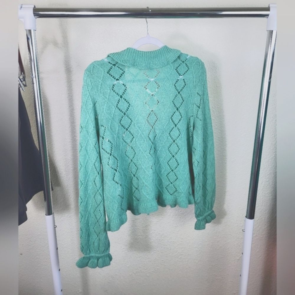 Charter Club Wool Blend Ruffle Front Tie Cardigan Romantic Feminine Knit - Picture 4 of 6